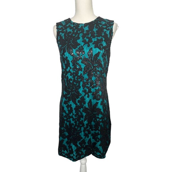 DIANE VON FURSTENBERG Jade Black Floral Sequin Shift Dress Size 6 NEW NWOT - Picture 3 of 10